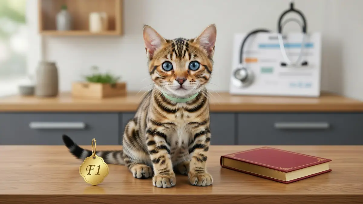Un mignon chaton Bengal assis sur un bureau de vétérinaire pour illustrer le sujet du chaton Bengal prix
