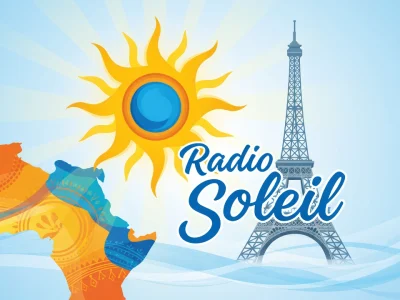 Une illustration colorée montre la tour Eiffel et un soleil pour figurer radio Soleil en direct unissant la Méditerranée