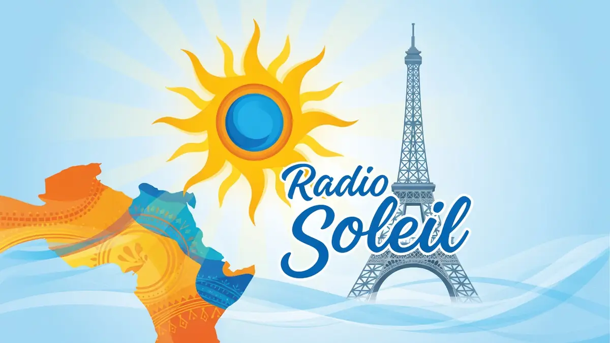 Une illustration colorée montre la tour Eiffel et un soleil pour figurer radio Soleil en direct unissant la Méditerranée