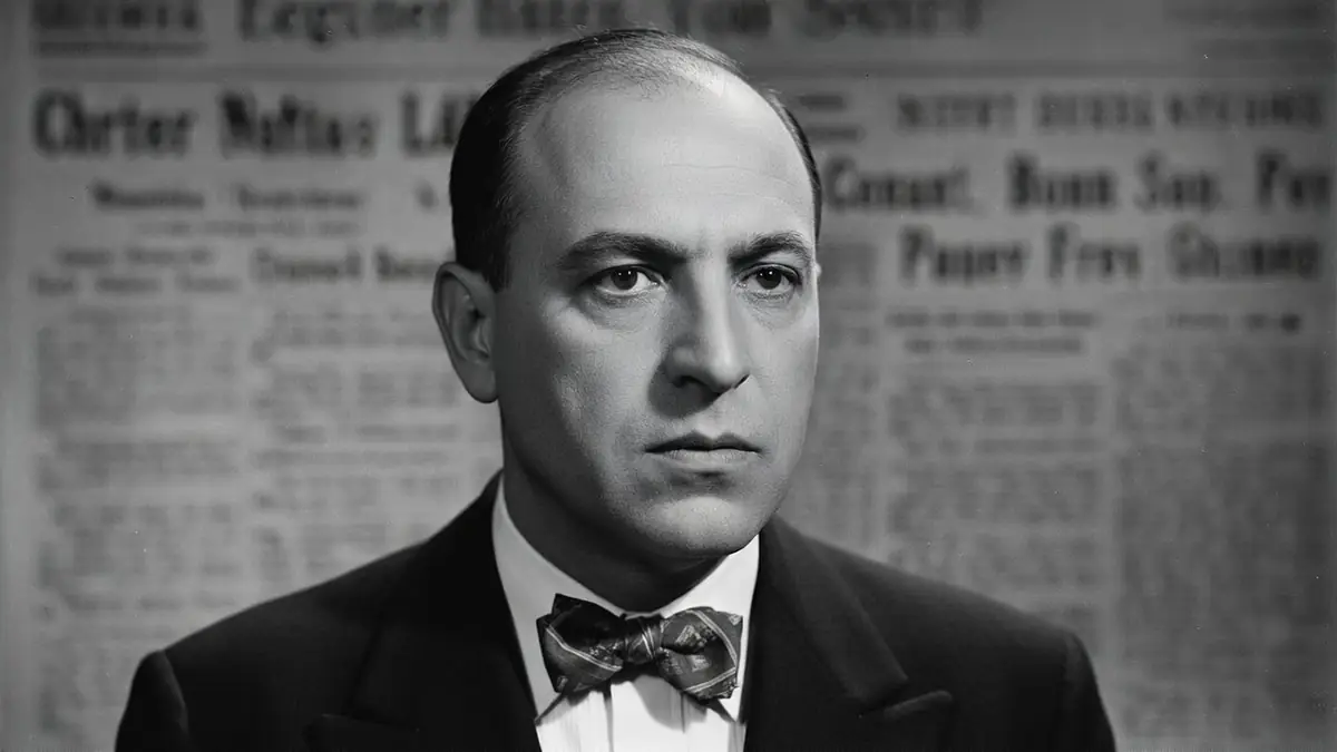René Lefèvre pose en smoking et nœud papillon dans ce portrait en noir et blanc