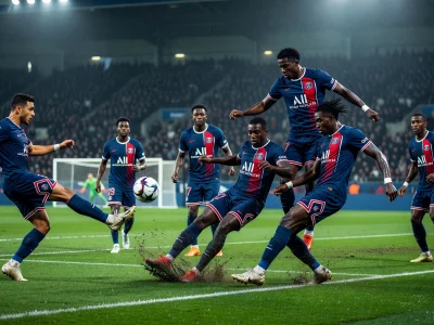 Des joueurs disputent le ballon avec intensité lors du Strasbourg Paris SG sur le terrain