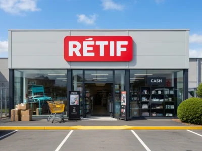Façade extérieure du magasin spécialisé rétif Avignon avec un parking devant l'entrée