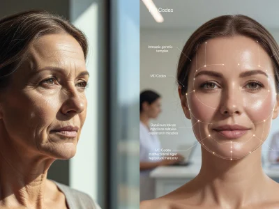 Comparaison d'une femme mature et d'une autre avec full face et lignes de guidage