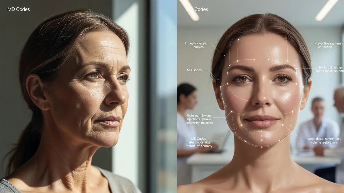 Comparaison d'une femme mature et d'une autre avec full face et lignes de guidage