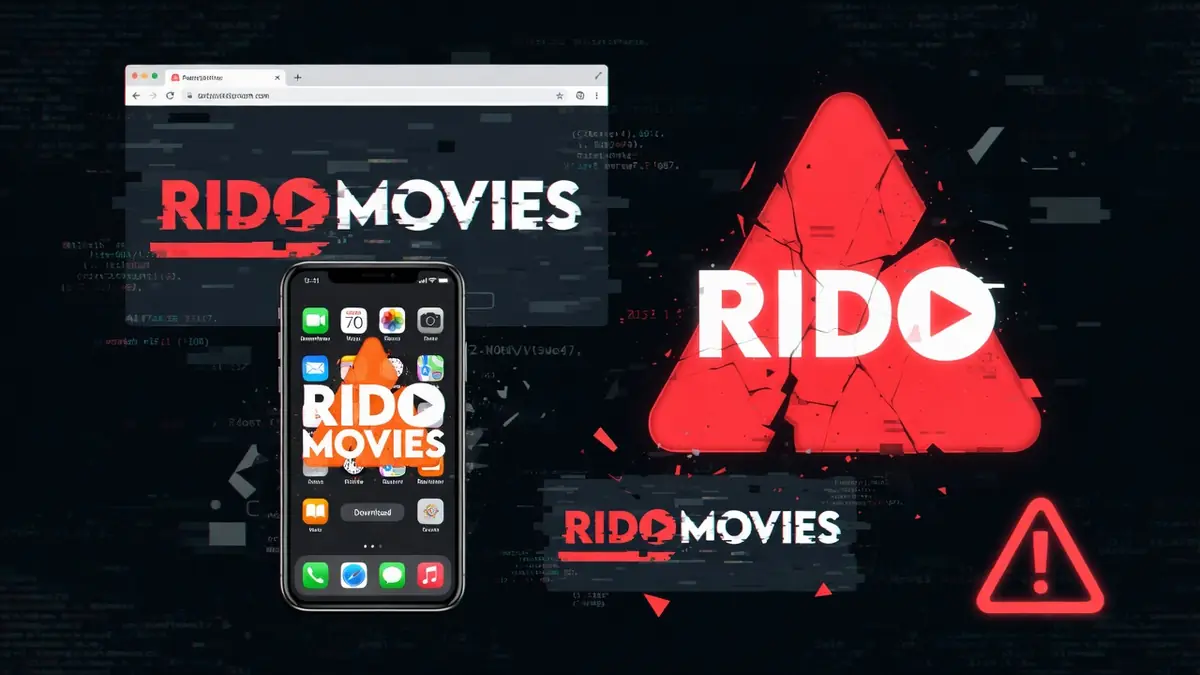 RidoMovies est représenté sur un navigateur web et une application mobile dans ce visuel promotionnel