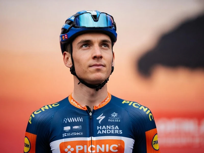 Romain Bardet en tenue de cycliste avec un casque sur la tête