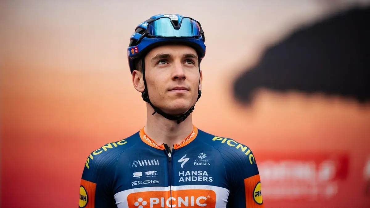 Romain Bardet en tenue de cycliste avec un casque sur la tête