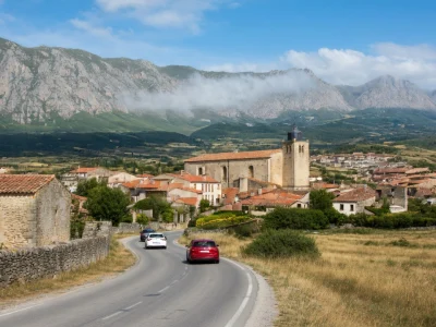La route qui mène à Saint-Paul-de-Fenouillet offre une vue sur le village et les montagnes