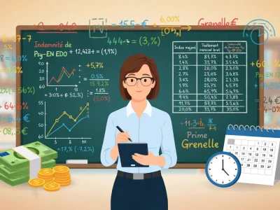 Une enseignante examine des données financières liées au salaire professeur des écoles devant un tableau noir