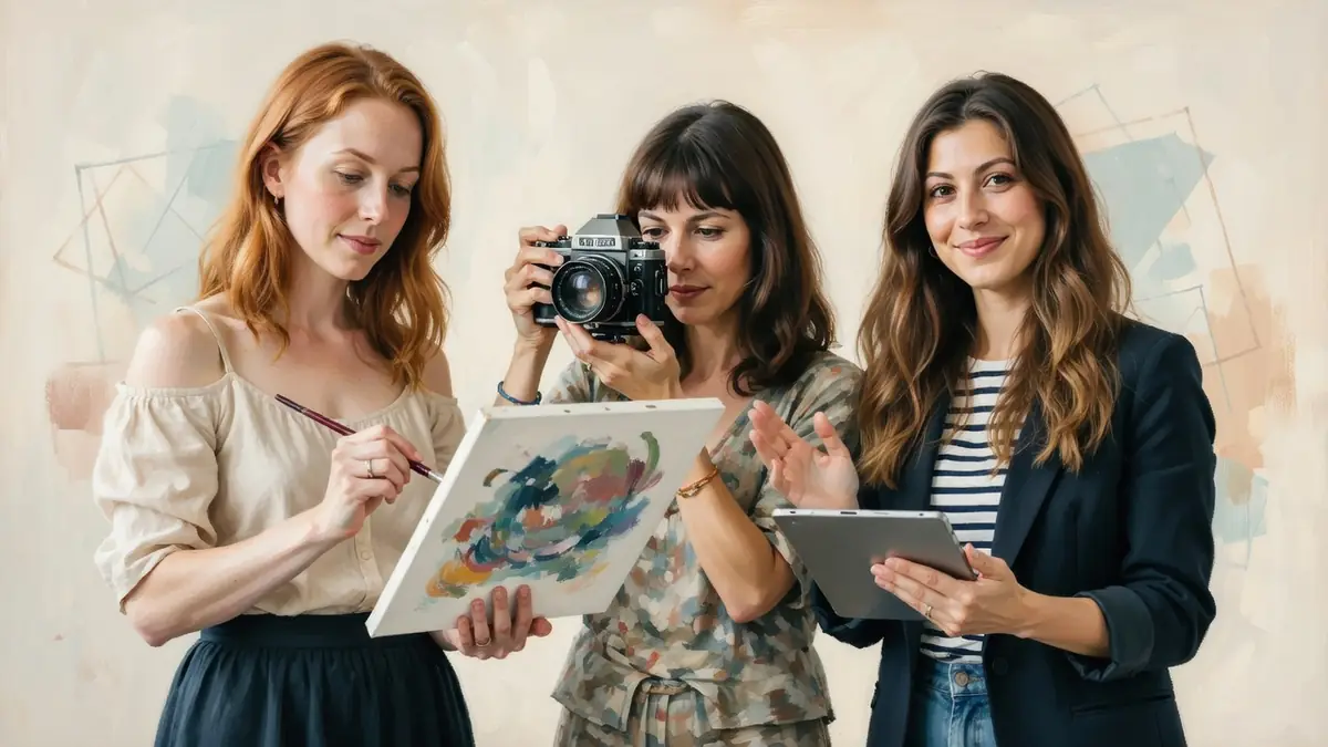 Sarah Boutin et ses collaboratrices travaillent ensemble sur un projet mêlant peinture, photographie et numérique
