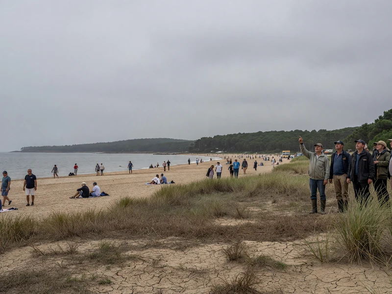 Personnes marchant sur la plage sous la météo Les Sables-d'Olonne avec un ciel couvert