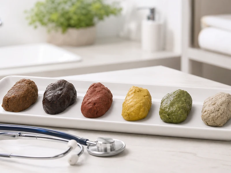 En contexte clinique, la selle couleur apparaît ici sous plusieurs teintes digestives.