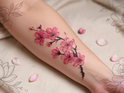 Avant-bras orné d'un délicat tatouage de fleurs de cerisier roses pour illustrer la signification fleur tatouage