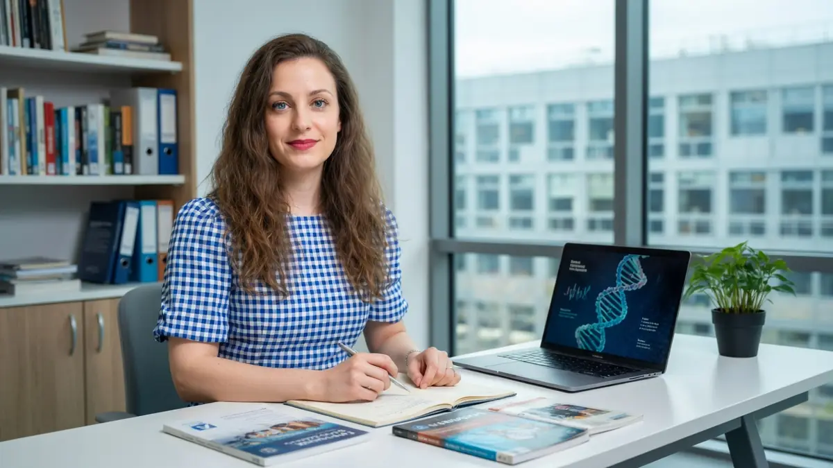 Solène Schmitt IGBMC est assise à son bureau devant un ordinateur portable affichant une hélice d'ADN