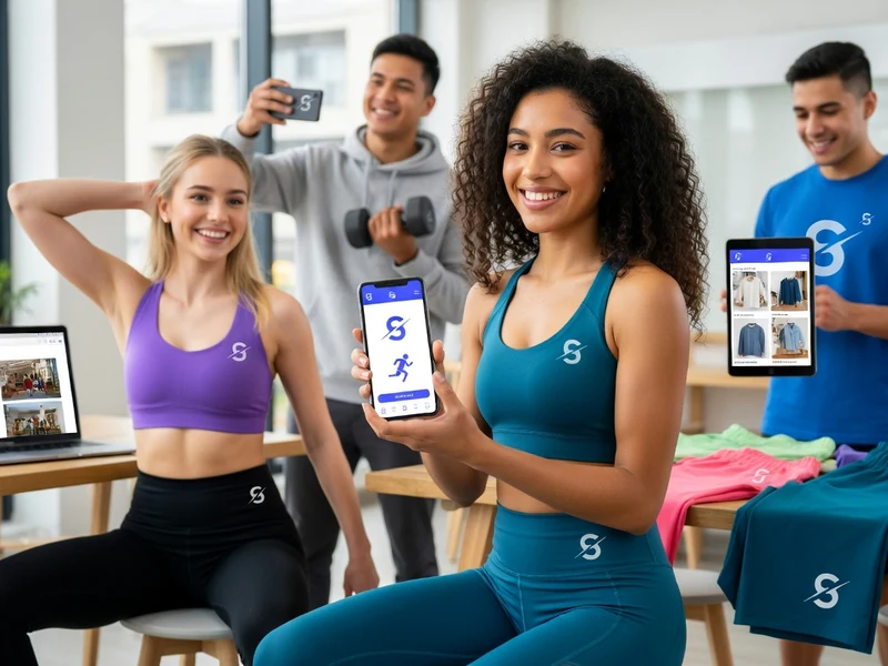 Des jeunes en tenue sportive posent avec leurs appareils dans un magasin mode fitness Sosoactive