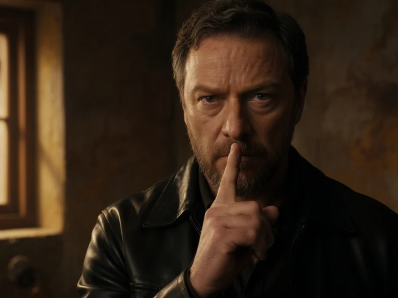 Un homme barbu fait un geste de silence dans une scène sombre du film Speak No Evil