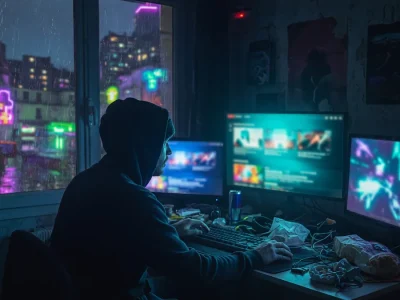 Internaute de nuit devant plusieurs écrans pour illustrer thesyndicate torrent
