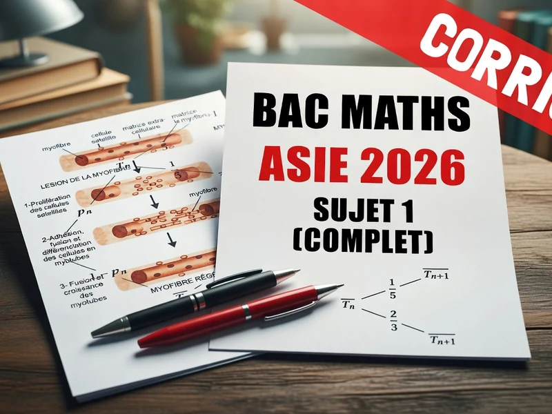 Documents et stylos sur une table en bois pour le sujet Bac Asie 2026