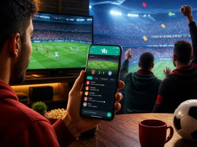 Un fan de football utilise l'application yalla Live sur son smartphone pour suivre un match en direct avec ses amis