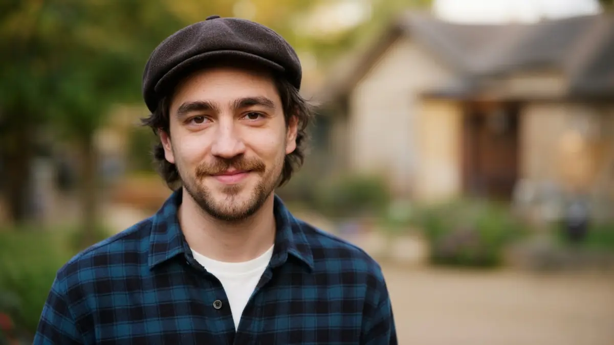 Tristan Calvez sourit à l'objectif en casquette et chemise à carreaux