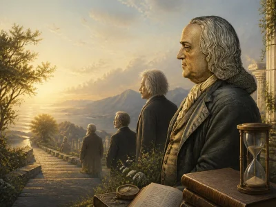 Des hommes célèbres contemplent un paysage inspirant pour illustrer une citation sur la vie