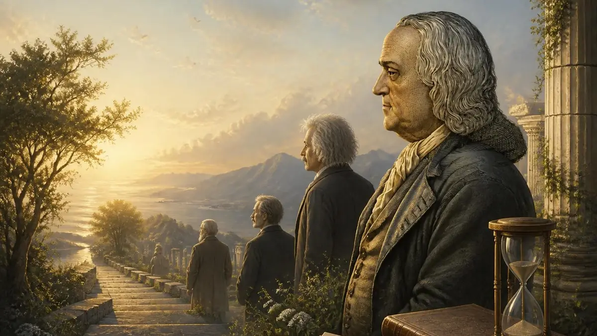 Des hommes célèbres contemplent un paysage inspirant pour illustrer une citation sur la vie