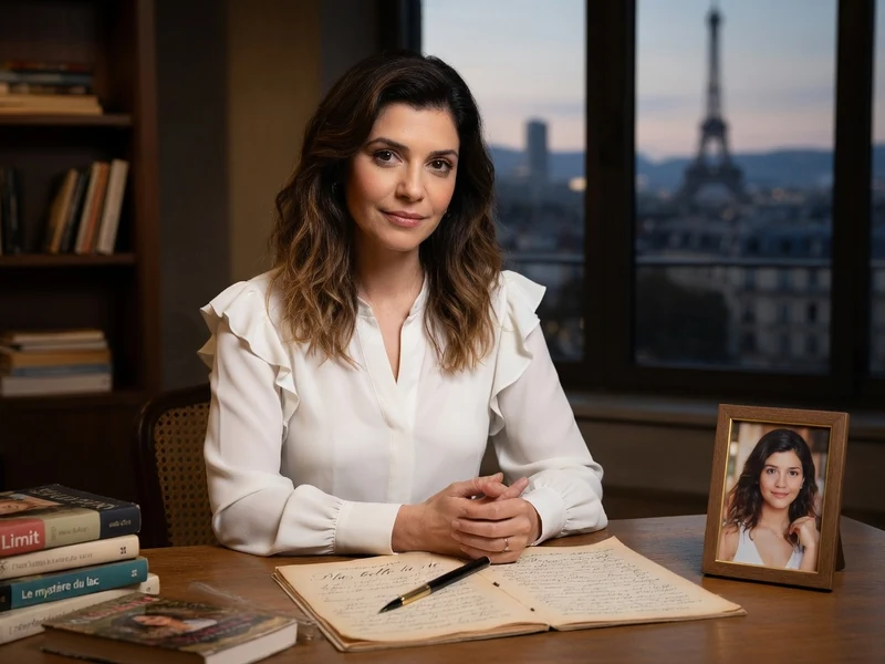 Ludivine Manca est assise à un bureau devant une vue sur la tour Eiffel
