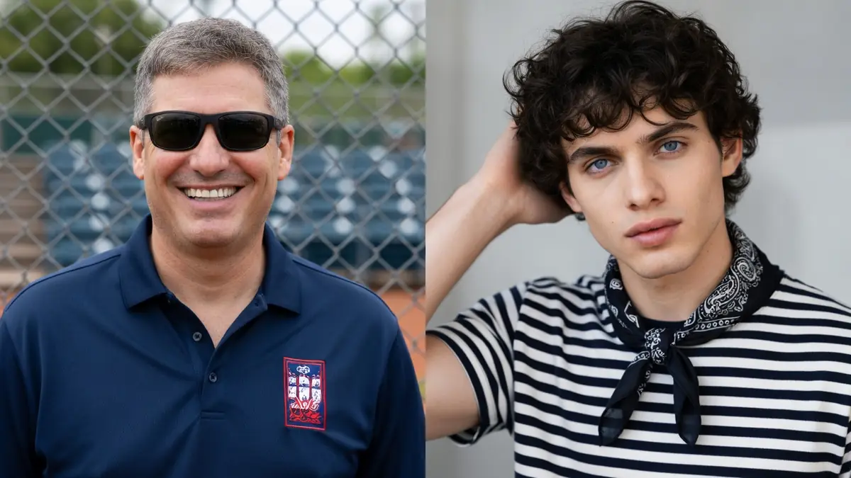 Montage photo comparant le visage actuel de l'ex-joueur de baseball Robin Ventura avec celui d'un jeune homme élégant