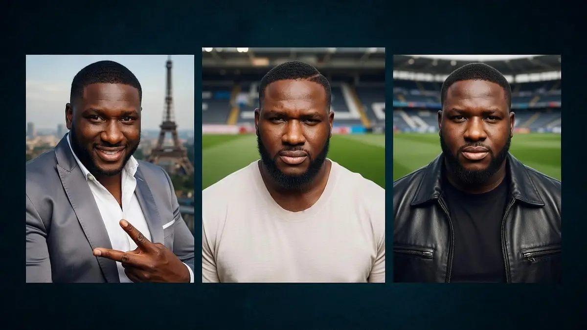 Trois portraits alignés montrent Mahamadou Coulibaly dans divers contextes