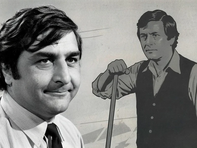 Jean Cherlian apparaît en portrait souriant et en illustration tenant une canne