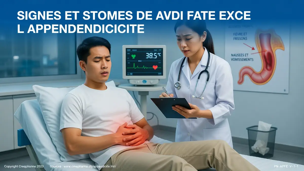 Une femme médecin examine un patient souffrant d'appendice symptôme dans une chambre hospitalière