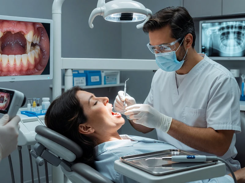 Un dentiste effectue parodontite traitements sur une patiente dans un cabinet dentaire
