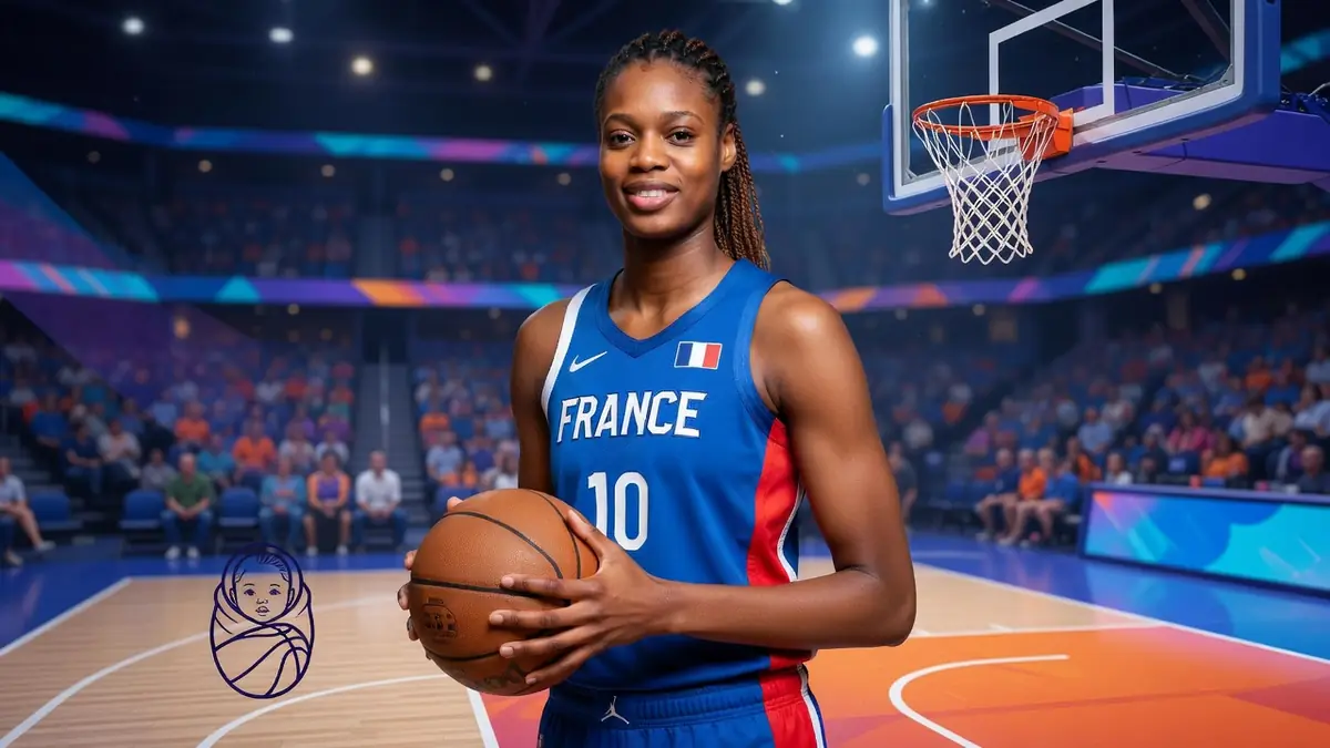 Valériane Ayayi sourit en tenant un ballon sur un terrain de basket