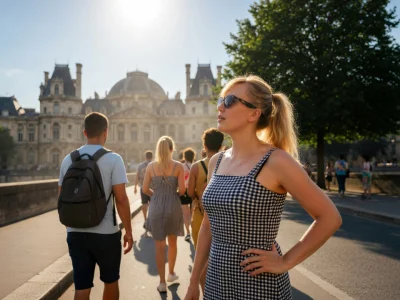 Des touristes marchent sous un soleil de plomb à Paris en période de vigilance extrême canicule
