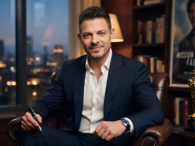 Vincent Latorre pose dans un fauteuil en cuir dans un bureau avec vue sur la ville la nuit