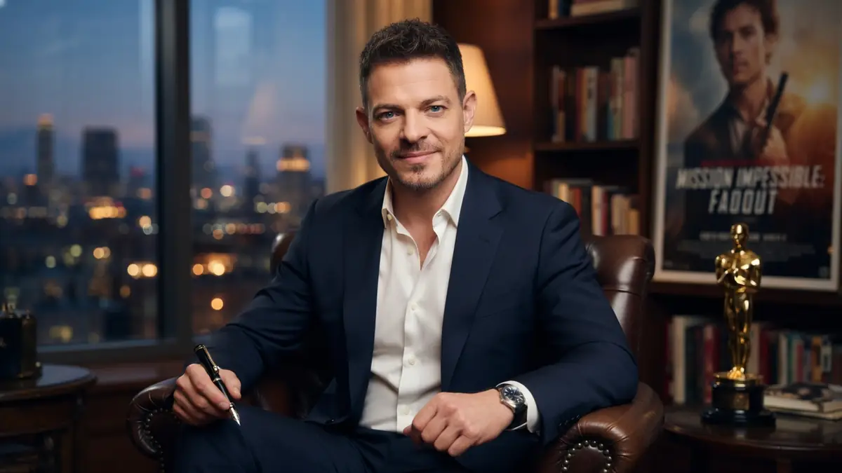 Vincent Latorre pose dans un fauteuil en cuir dans un bureau avec vue sur la ville la nuit