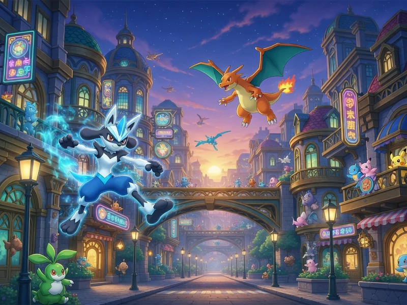 Une avenue citadine animée de nombreux Pokémon du Pokédex Pokémon ZA