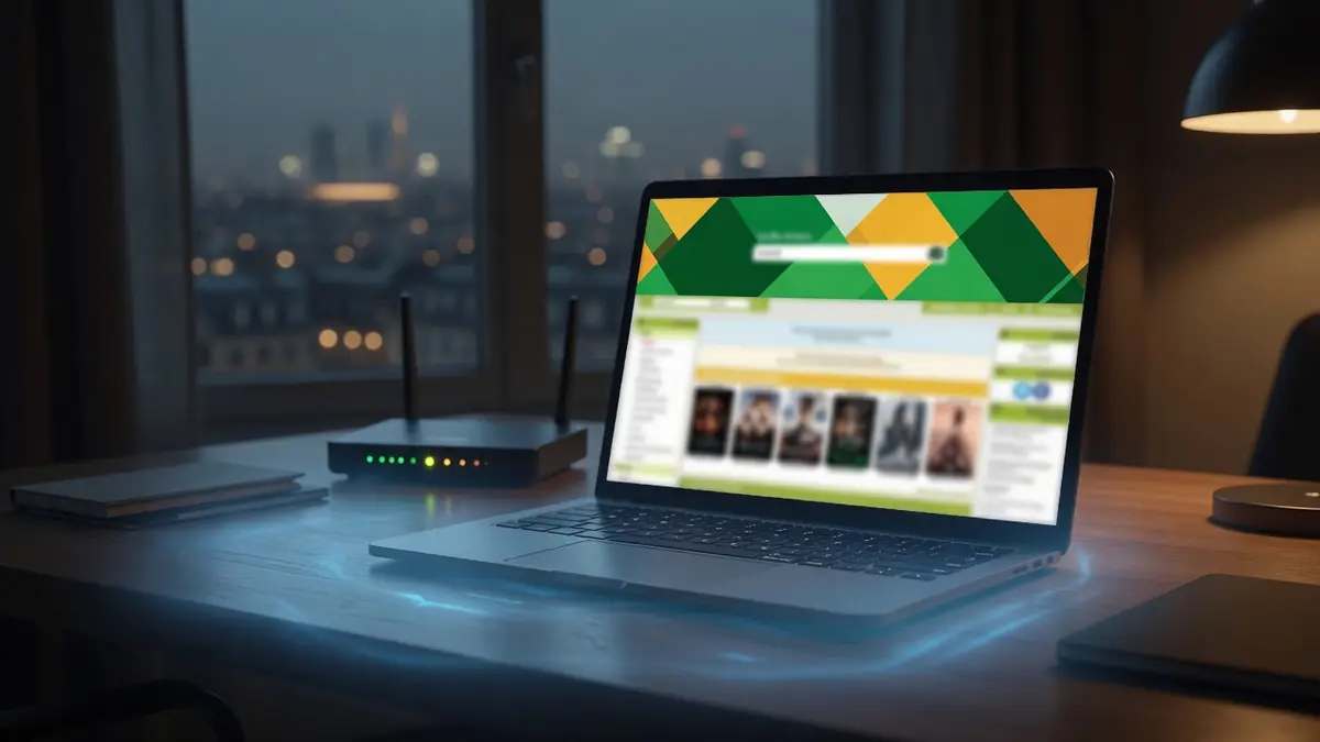 Vue nocturne de Wawacity sur un ordinateur portable dans une ambiance de streaming.