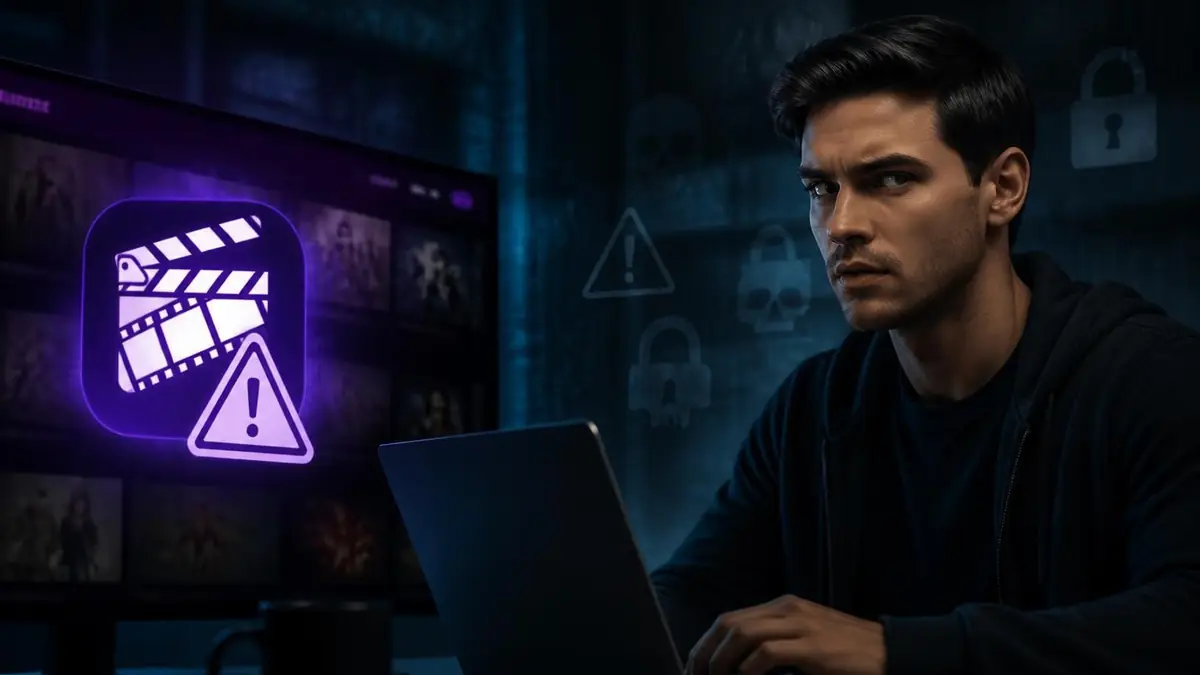 Un homme inquiet devant son ordinateur illustrant les risques de sécurité liés à la plateforme Xalaflix