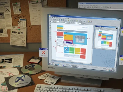Poste de travail de xwebdesignor avec un moniteur CRT affichant un outil de conception web