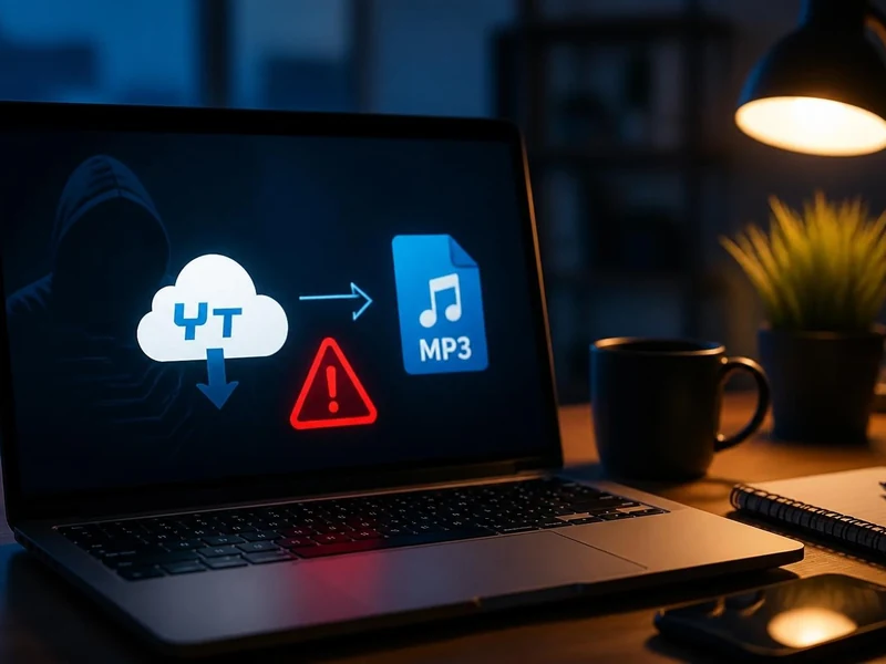 Ordinateur affichant un avertissement de sécurité lié à l'utilisation d'un convertisseur ytmp3