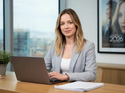 Zoé Marchal est assise à son bureau devant un ordinateur portable ouvert