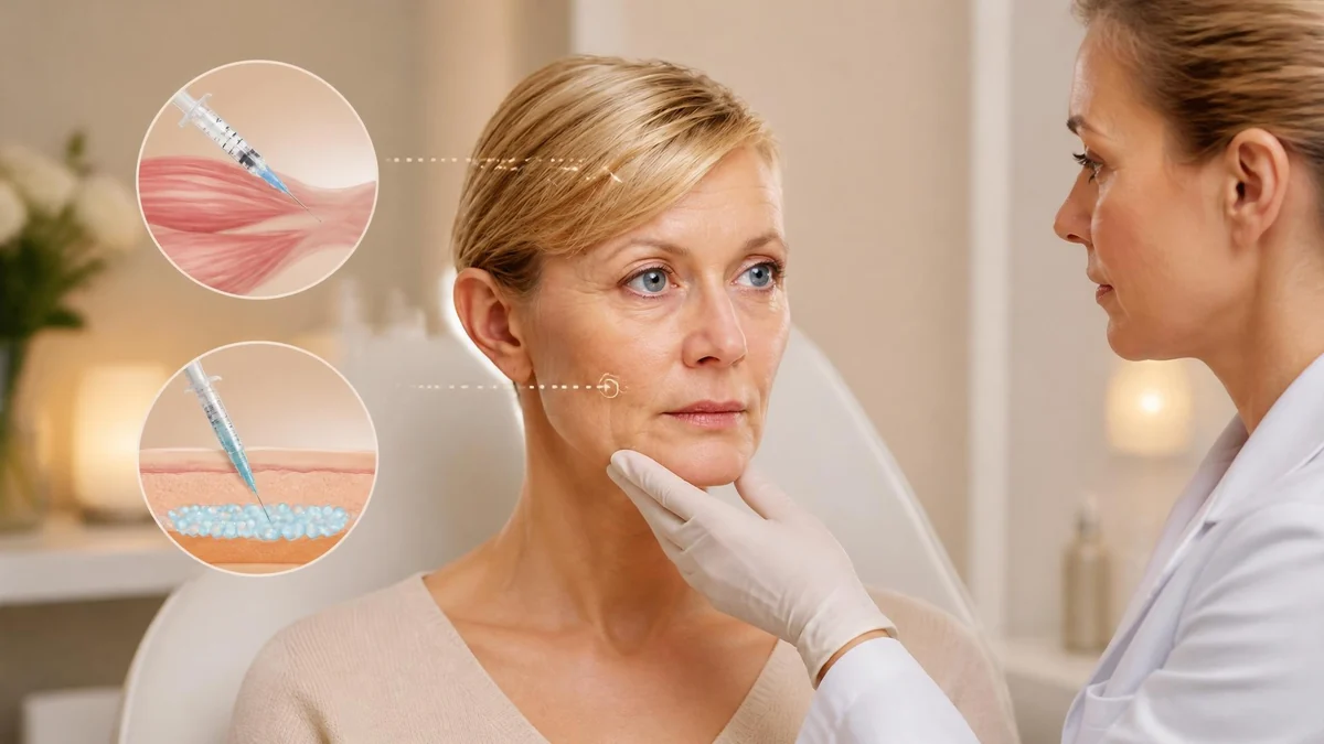 Une patiente reçoit une consultation médicale pour choisir entre un traitement par acide hyaluronique ou Botox