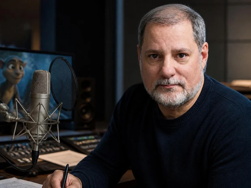Alain Zouvi posant dans un studio d'enregistrement professionnel devant un microphone