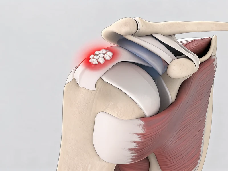 Représentation anatomique montrant une calcification épaule au niveau des tendons de la coiffe des rotateurs