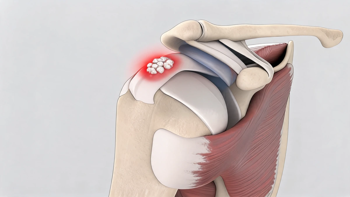 Représentation anatomique montrant une calcification épaule au niveau des tendons de la coiffe des rotateurs