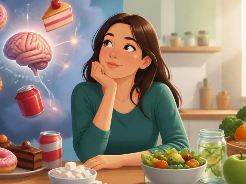 Une femme songe à des aliments sucrés tout en mangeant sainement pour apprendre comment arrêter le sucre