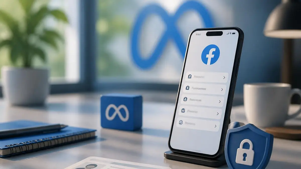 Un smartphone posé sur un bureau affichant les paramètres de compte pour changer son nom sur FB