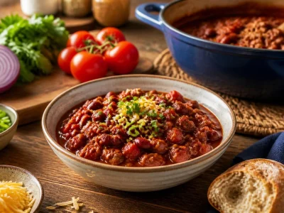 Bol de chili con carne savoureux préparé selon une recette chili cone carne facile avec des ingrédients frais