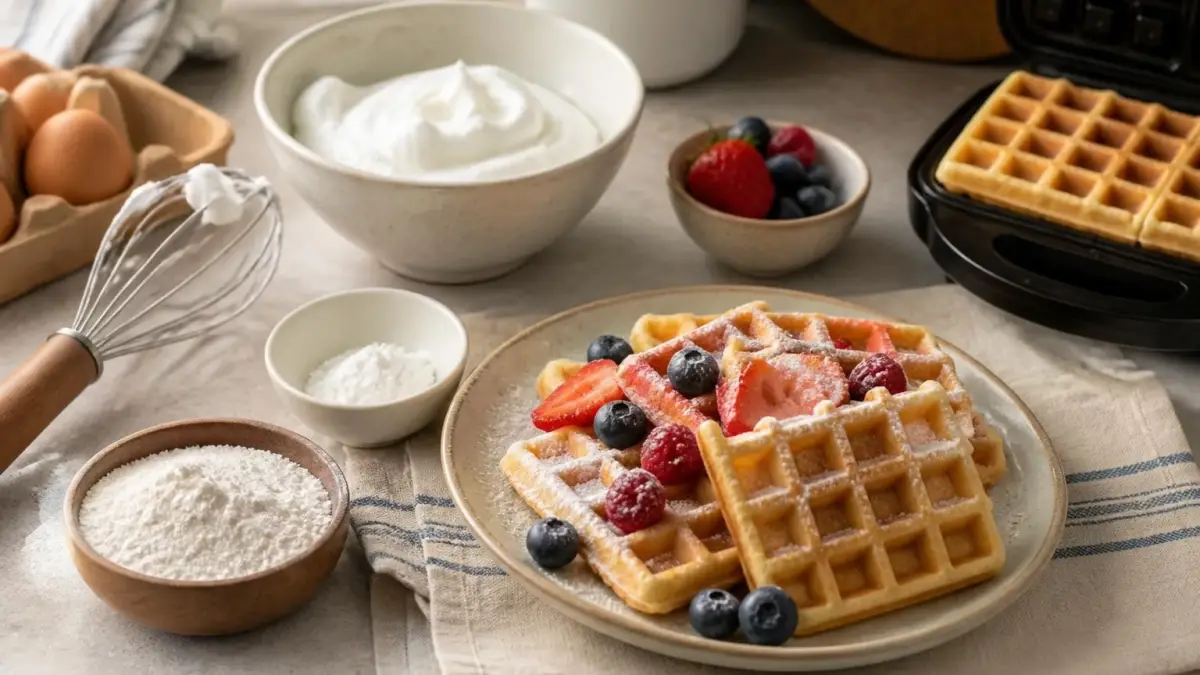 Une assiette de gaufres aux fruits rouges pour illustrer cette gaufres sans gluten recette facile et gourmande